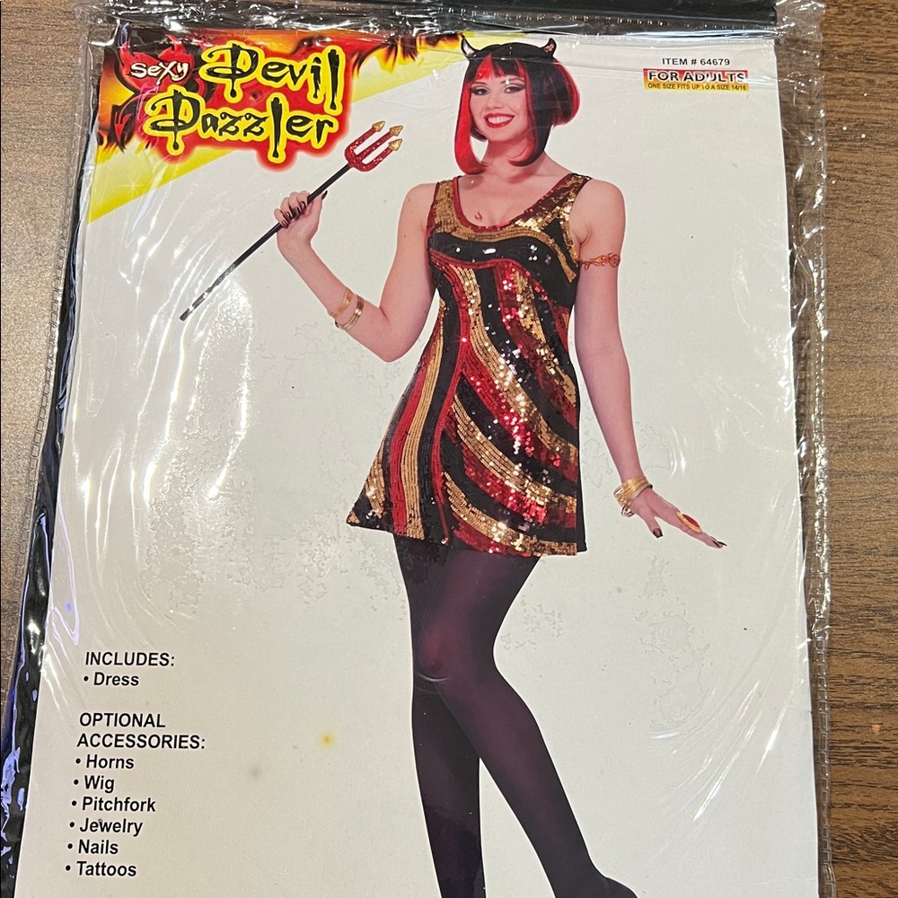 Sexy Devil Dazzler Sequin Dress Halloween Costume OS up to 14/16 New Old Stock